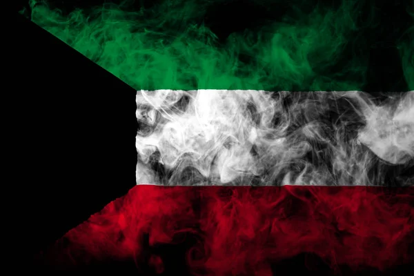 Bandeira Nacional Kuwait Fumaça Colorida Grossa Fundo Isolado Preto — Fotografia de Stock