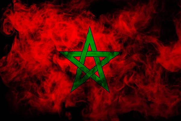 Bandeira Nacional Marrocos Fumaça Colorida Grossa Fundo Isolado Preto — Fotografia de Stock
