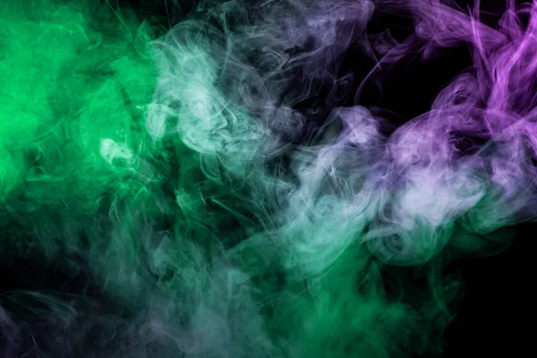 Fialový Zelený Oblak Dýmu Černé Izolované Pozadí Pozadí Kouře Vap — Stock fotografie