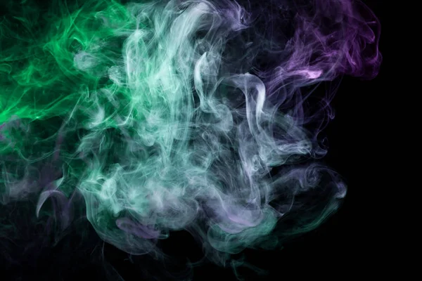 Fialový Zelený Oblak Dýmu Černé Izolované Pozadí Pozadí Kouře Vap — Stock fotografie
