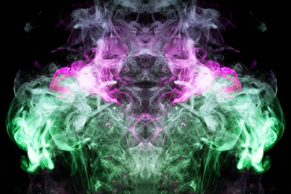 Green Pink Cloud Smoke Black Isolated Background Form Skull Monster — Stock Photo, Image