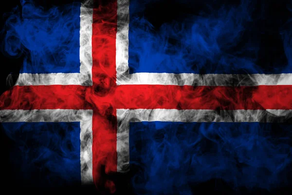 Bandiera Nazionale Islanda Dal Fumo Spesso Colorato Uno Sfondo Nero — Foto Stock