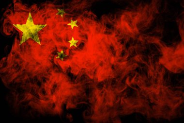 Çin Ulusal bayrak üzerinden kalın siyah bir izole arka plan üzerinde duman renkli 