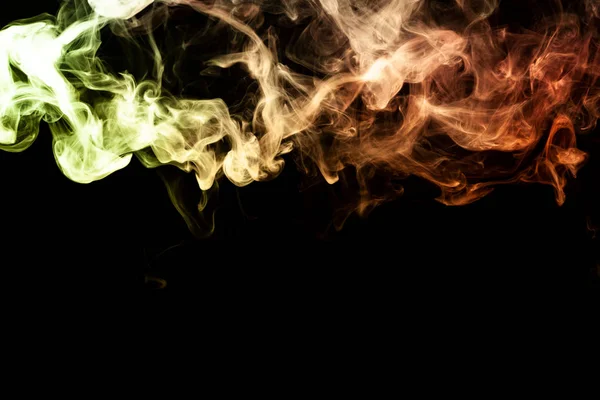 Thick Green Orange Smoke Black Isolated Background Background Smoke Vap — Stock Photo, Image