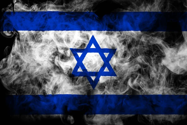 Bandiera Nazionale Israele Fumo Colore Spesso Uno Sfondo Nero Isolato — Foto Stock
