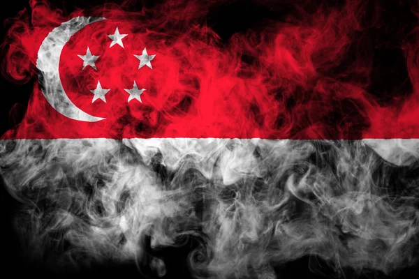 Bandeira Nacional Singapura Fumaça Colorida Grossa Fundo Isolado Preto — Fotografia de Stock