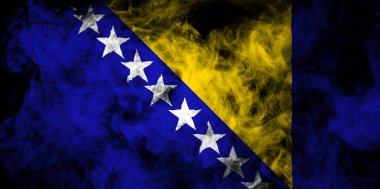 Bosna Hersek Ulusal bayrak üzerinden kalın siyah bir izole arka plan üzerinde duman renkli 