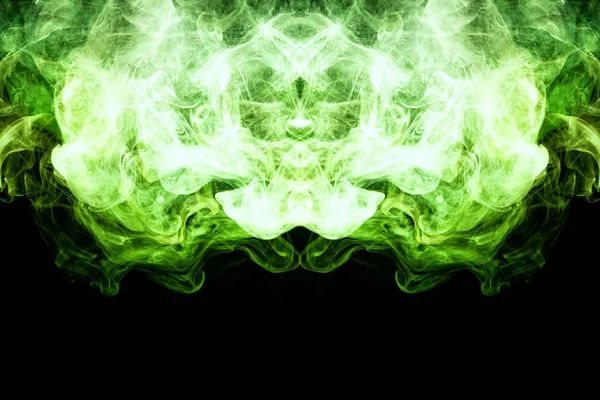 Dense Multicolored Smoke Green Colors Form Skull Monster Dragon Black — Stock Photo, Image