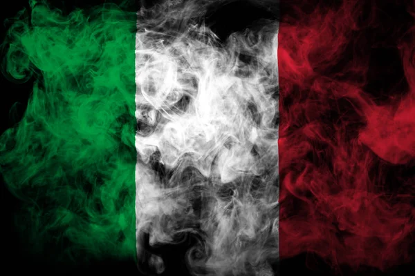 National flag of  Italy from thick colored smoke on a black isolated background