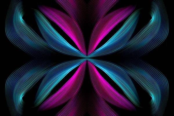 Abstract motion graphics with colored blue and pink spirals and fractals on a black background . Parametric movement. Abstract futuristic space background.