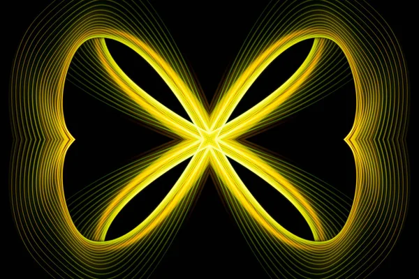 Abstract motion graphics with colored yellow spirals and fractals on a black background . Parametric movement. Abstract futuristic space background.