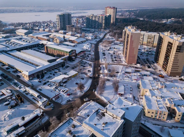 Вид Воздуха Города Перекрестка Дороги Дома Здания Парки Стоянки Мосты — стоковое фото