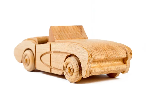 Photo Retro Cars Cabriolet Beech Toy Made Wood White Isolated — Stock Photo, Image