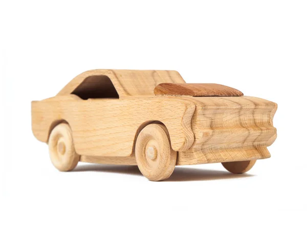 Photo Wooden Car Beech Toy Made Wood Retro Car White — Stock Photo, Image