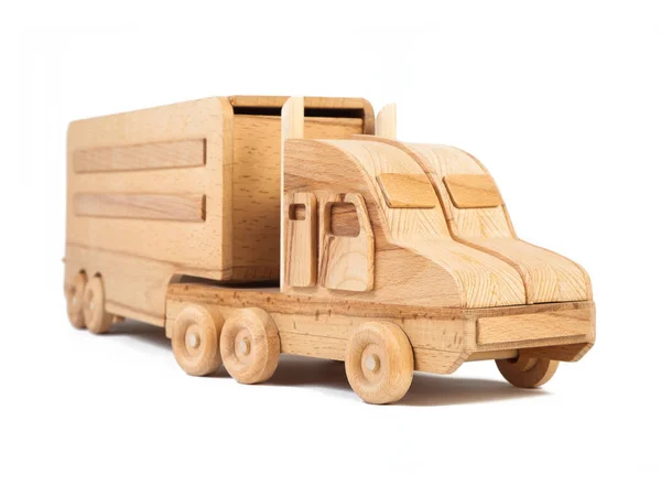 Zdjęcie Samochodu Ciężarowego Samochodu Drewniane Wykonane Drewna Bukowego Białym Tle — Zdjęcie stockowe