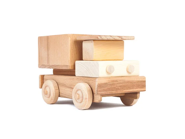 Photo Wooden Car Truck Made Beech White Isolated Background — Stock Photo, Image