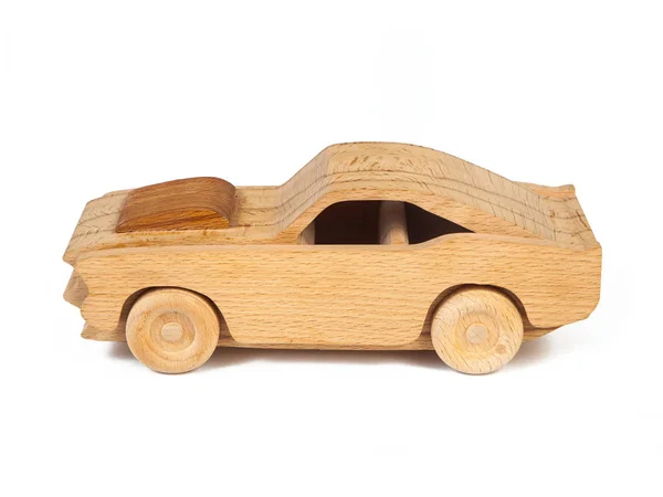 Photo Wooden Car Beech Toy Made Wood Retro Car White — Stock Photo, Image