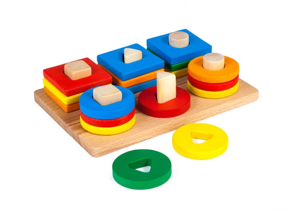 Photo Wooden Toy Children Sorter Small Wooden Details Form Geometric — Stock Photo, Image