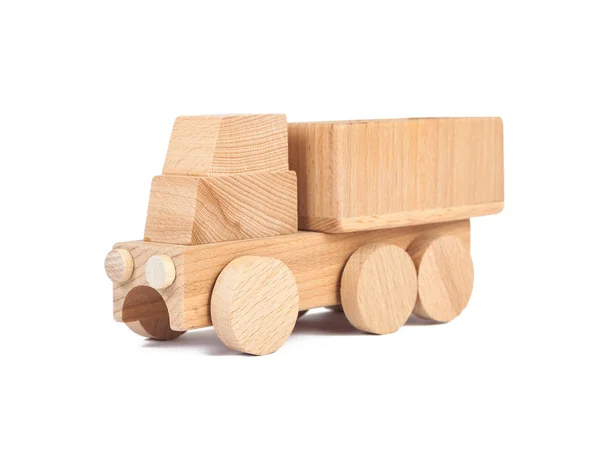 Zdjęcie Samochodu Ciężarowego Samochodu Drewniane Wykonane Drewna Bukowego Białym Tle — Zdjęcie stockowe
