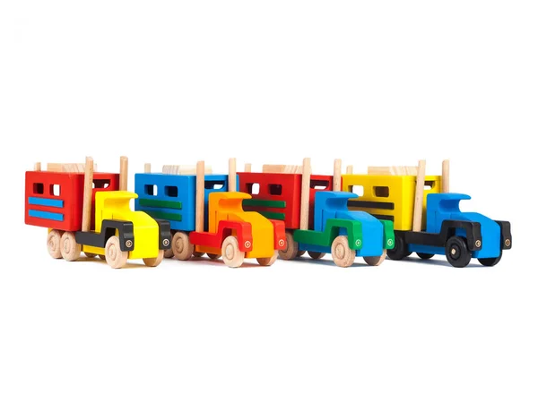 Foto Van Een Houten Vrachtwagen Met Oplegger Beuken Verschillende Kleuren — Stockfoto