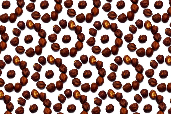 Collection Hazelnut Nuts Lie Shape Circle Sun Isolated White Background — Stock Photo, Image