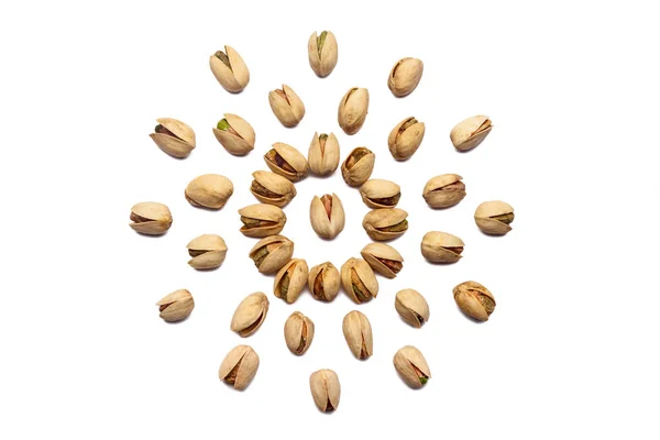 Collection Pistachio Nuts Lie Shape Circle Sun Isolated White Background — 图库照片