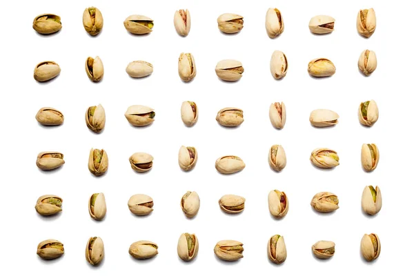 Inshell Pistachios Cracked Pistachios White Background Top View Pistachio Nuts — Stock Photo, Image