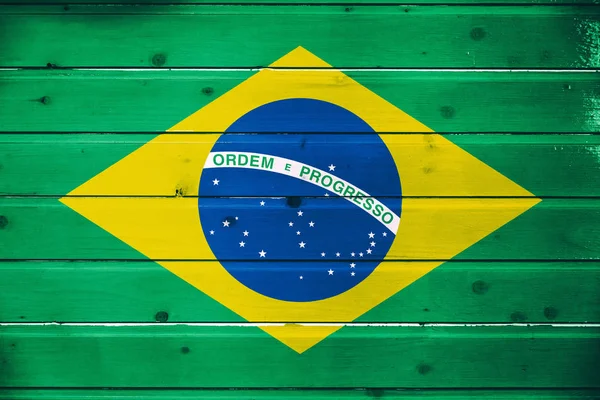 Bandera Nacional Brasil Sobre Fondo Madera —  Fotos de Stock