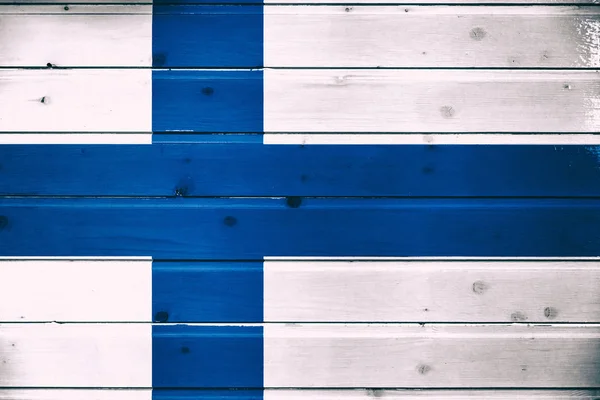 Bandera Nacional Finlandia Sobre Fondo Madera — Foto de Stock