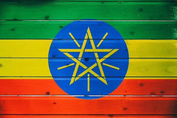 Bandera Nacional Etiopía Sobre Fondo Madera — Foto de Stock