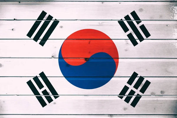 National Flag South Korea Wooden Background — Stock Photo, Image