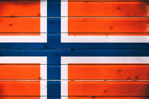 Bandera Nacional Noruega Sobre Fondo Madera — Foto de Stock