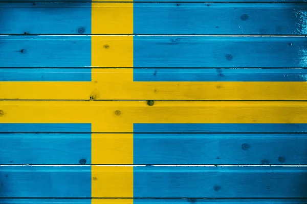 Nationale Vlag Van Zweden Een Houten Achtergrond — Stockfoto