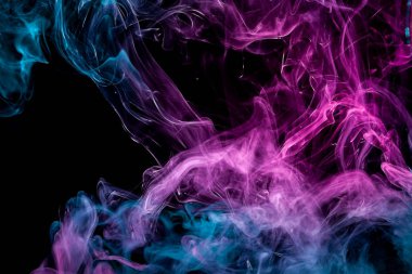 Kalın renkli duman pembe, mavi siyah Yalıtılmış zemin. Vap duman arka plan