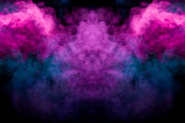 MoCap cool t-shirt için. Kalın renkli mavi ve pembe siyah Yalıtılmış zemin bir canavar şeklinde duman. Arka plandan vape duman