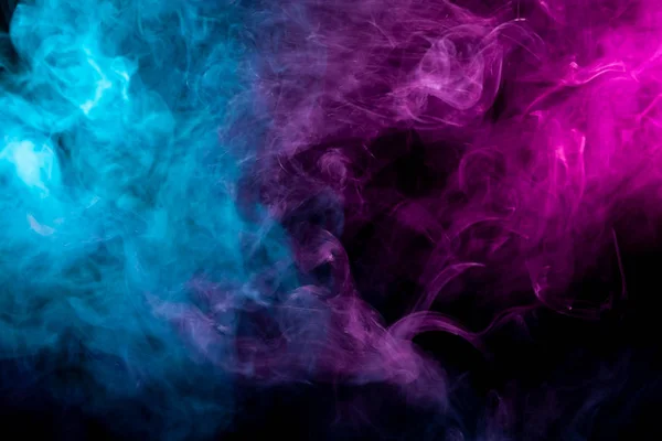 Közelről Kavargó Rózsaszín Kék Füst Fekete Háttér — Stock Fotó