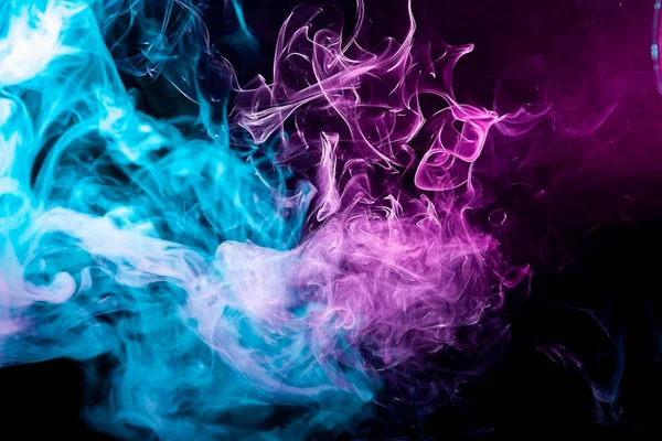 Barevné Růžová Modrá Kouře Černém Pozadí Izolované Pozadí Kouře Vap — Stock fotografie