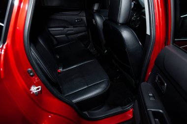 Novosibirsk, Rusya - 01 Şubat 2019: Mitsubishi Asx, arka koltuklar close-up. Fotoğraf üzerinde bir park Novosibirs içinde modern bir araba