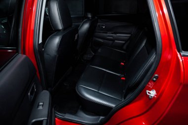 Novosibirsk, Rusya - 01 Şubat 2019: Mitsubishi Asx, arka koltuklar close-up. Fotoğraf üzerinde bir park Novosibirs içinde modern bir araba