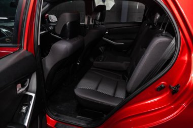  Novosibirsk, Rusya - 01 Şubat 2019: Ssangyong Actyon, arka koltuklar close-up. Fotoğraf üzerinde bir park Novosibirs içinde modern bir araba