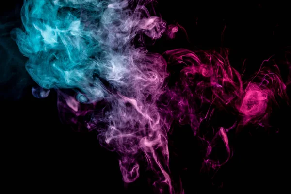 Modré Růžové Bomba Kouře Černém Pozadí Izolované — Stock fotografie