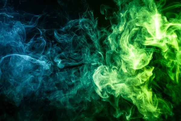 Thick Blue Green Smoke Black Isolated Background Background Smoke Vap — Stock Photo, Image