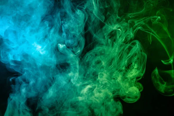 Thick Blue Green Smoke Black Isolated Background Background Smoke Vap — Stock Photo, Image