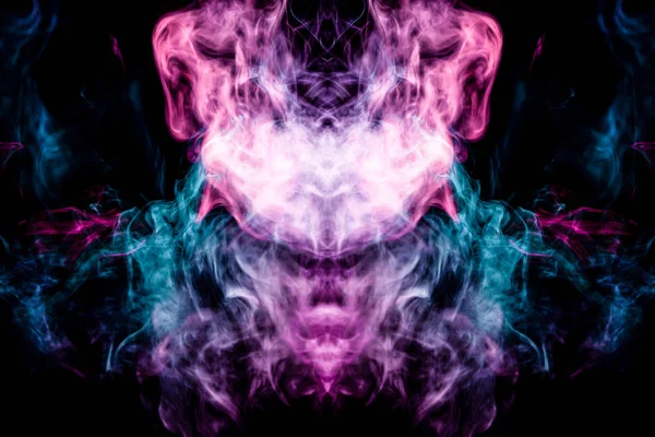 Thick Colorful Smoke Blue Pink Form Skull Monster Dragon Black — Stock Photo, Image