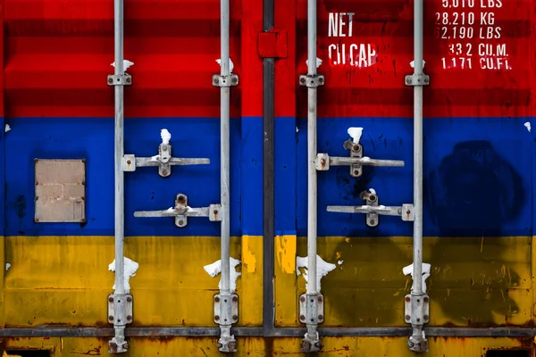 Närbild Behållaren Med Armenien Flagga Begreppet Exportera Importera Armenien Och — Stockfoto