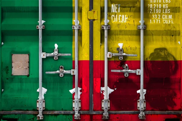 Närbild Behållare Med Flagga Benin Begreppet Benin Exportera Importera Och — Stockfoto