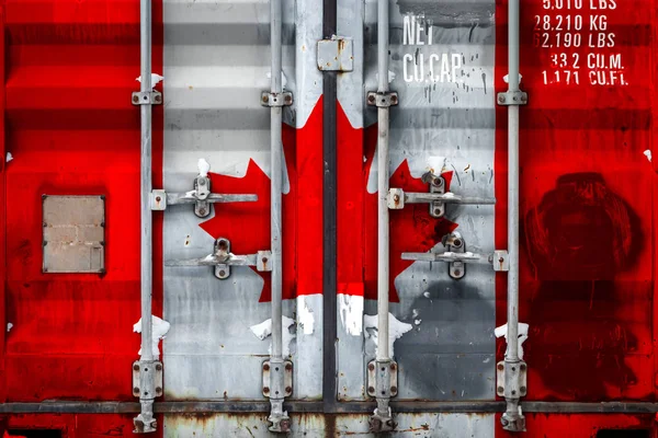 与加拿大国旗的集装箱特写 加拿大进出口的概念和货物的国家交付 — 图库照片