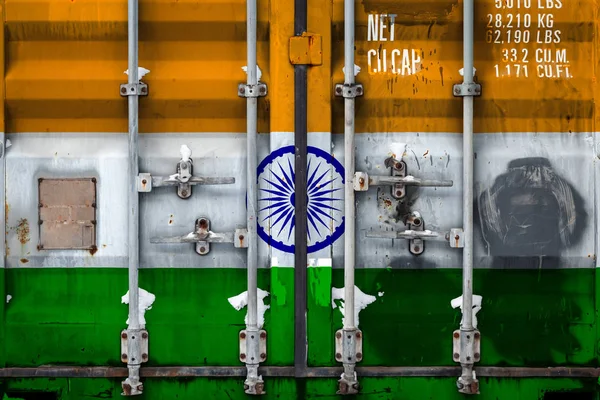 Detail Kontejneru Státní Vlajka Indie Pojem Exportu Importu Indie Národní — Stock fotografie