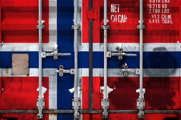 Primer Plano Contenedor Con Bandera Nacional Noruega Concepto Exportación Importación — Foto de Stock