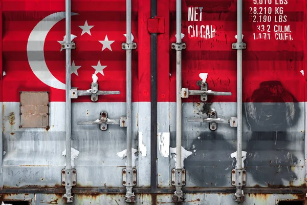 Primer Plano Contenedor Con Bandera Nacional Singapur Concepto Exportación Importación — Foto de Stock